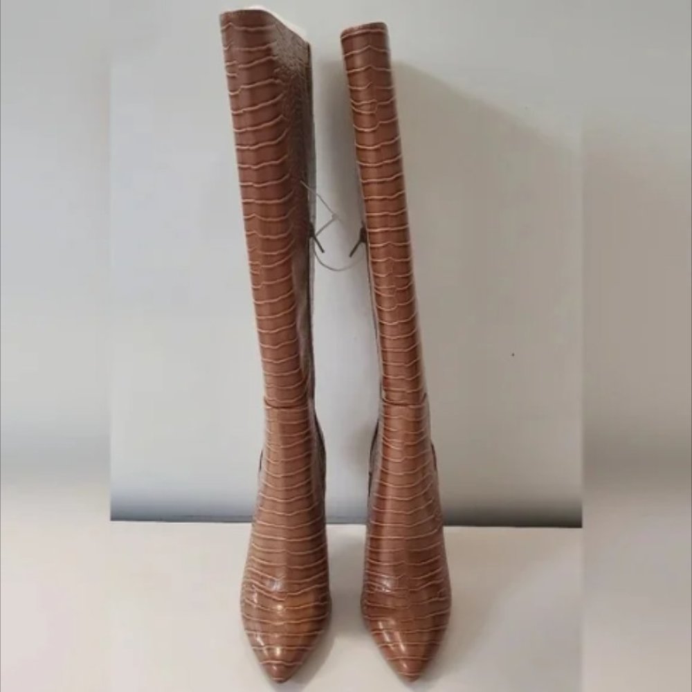 Taupe Croc Knee-High Boots Heels US 7